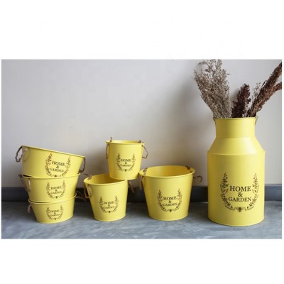 Yellow color galvanized garden flower pot