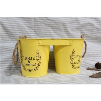 Powder coating 2pcs metal flower bucket with home&garden logo